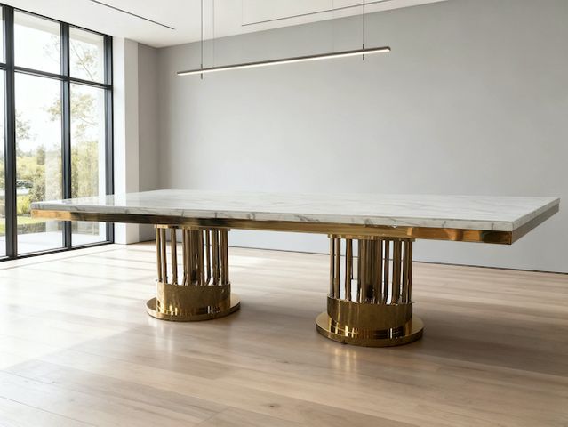  Table à manger en marbre et acier inoxydable 